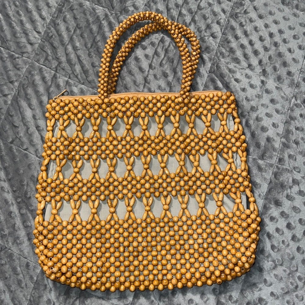 Vintage beaded boho bag woven purse tote lined